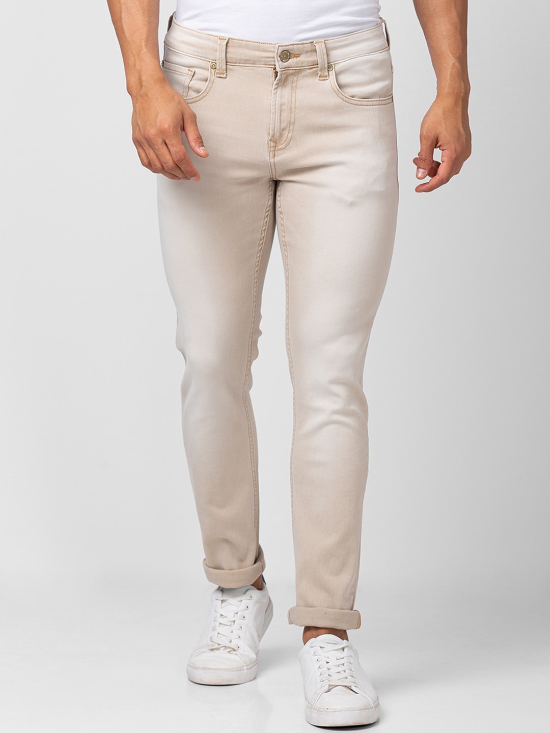 

SPYKAR Men Cotton Mid Rise Light Fade Jeans, Beige