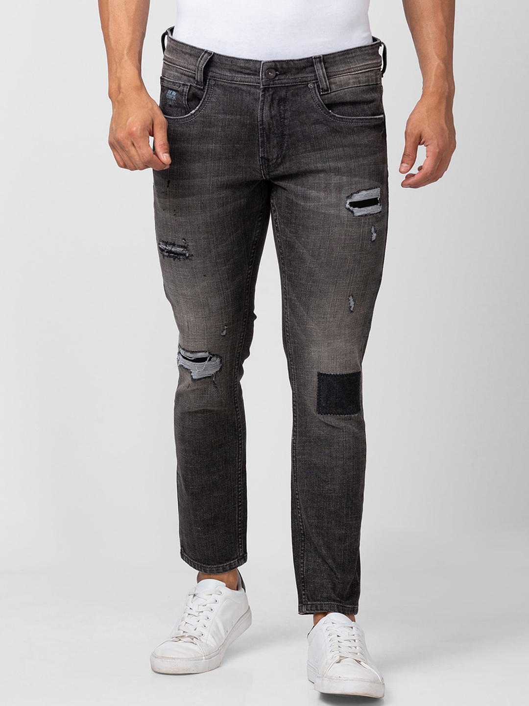 

SPYKAR Men Kano Slim Fit Mildly Distressed Heavy Fade Cotton Jeans, Black