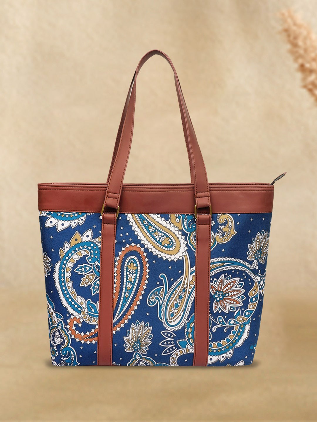 

Crazy Corner Ethnic Motifs Printed PU Oversized Shopper Shoulder Bag, Blue
