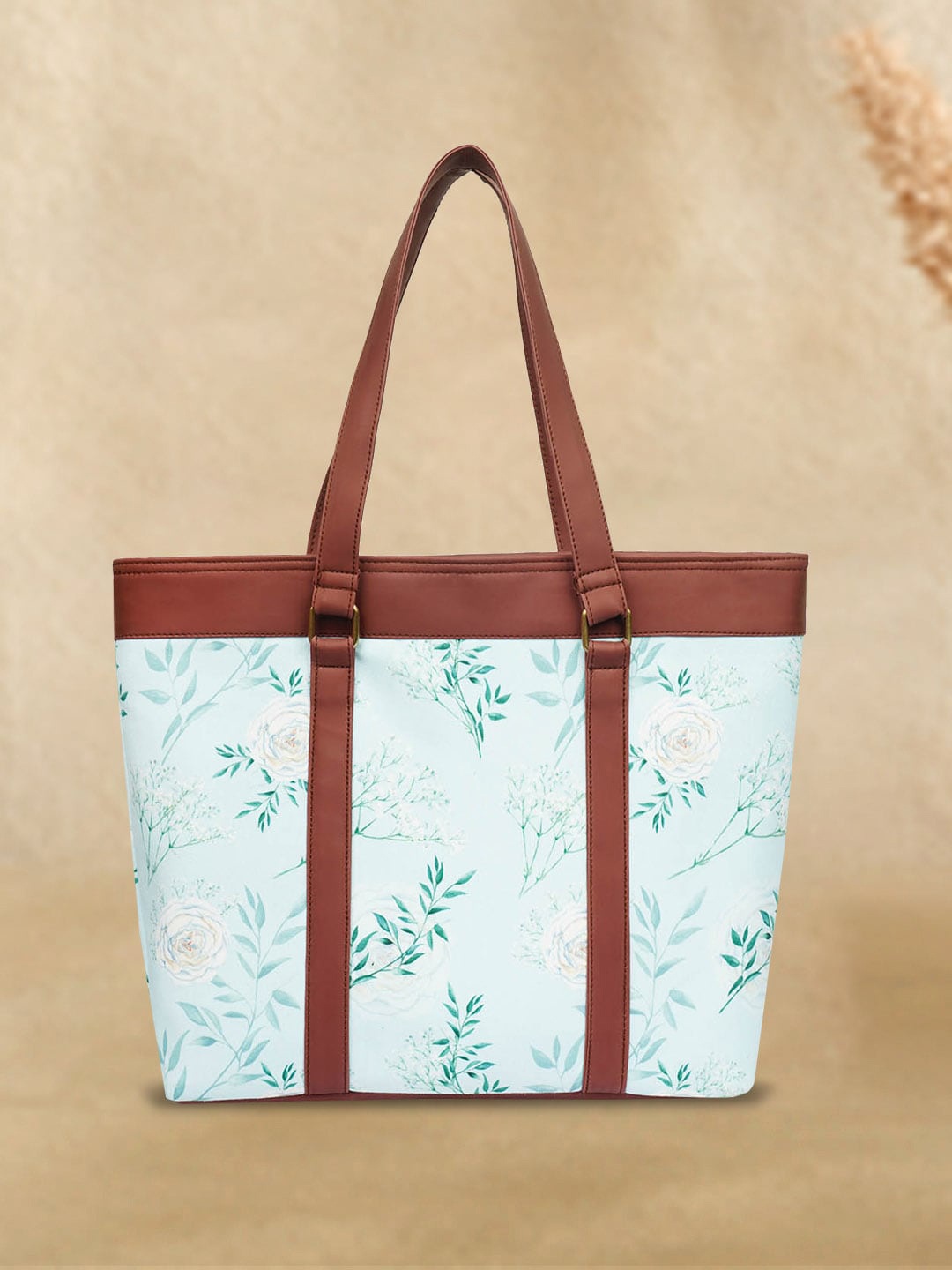 

Crazy Corner Floral Printed PU Oversized Structured Shoulder Bag, Teal