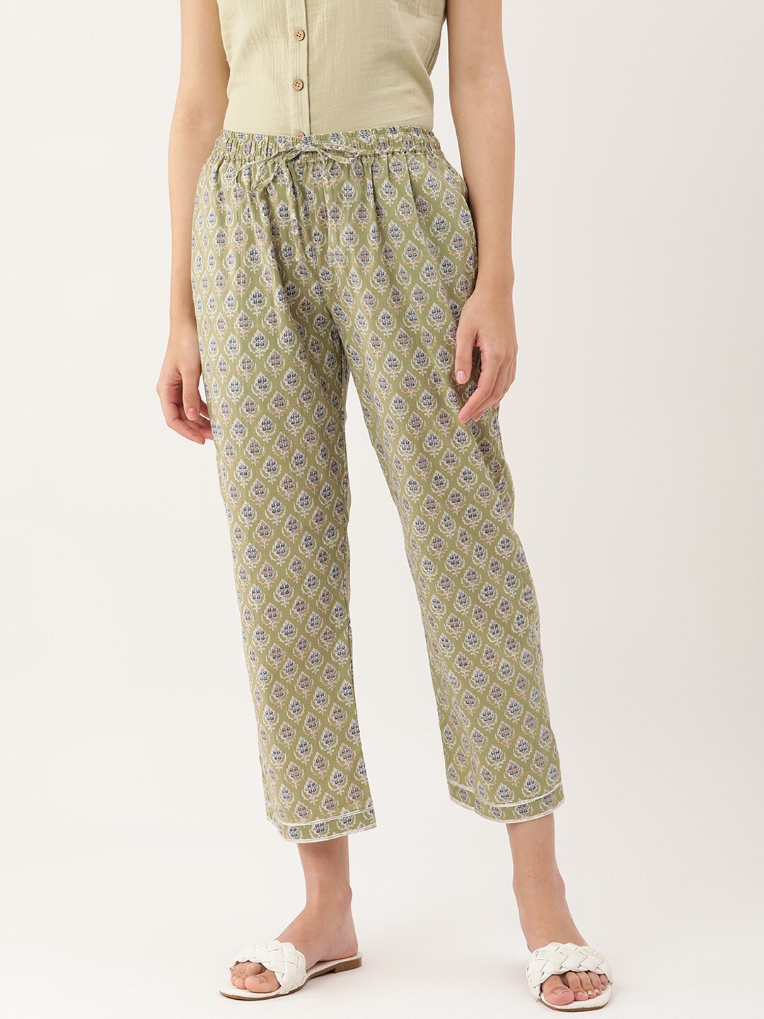 

Lokatita Women Ethnic Motifs Printed Cotton Cropped Ethnic Palazzos, Green