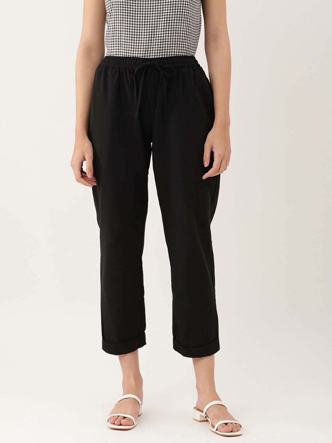 

Lokatita Women Cotton Cropped Palazzos, Black