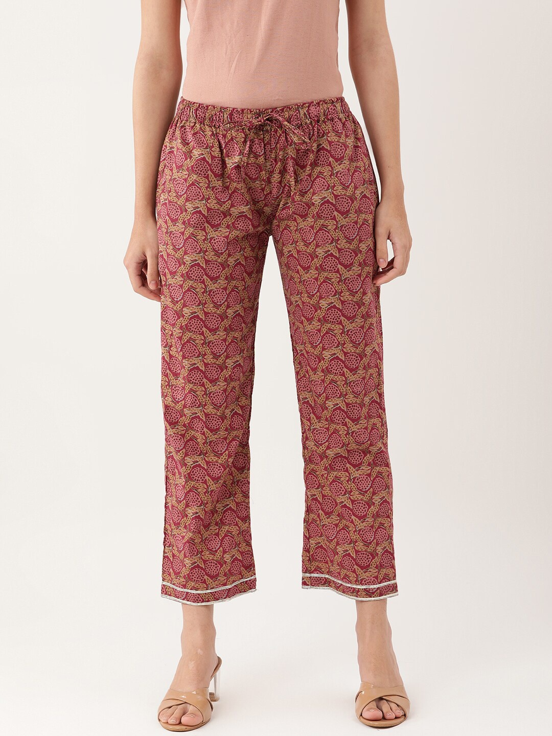 

Lokatita Women Floral Printed Cotton Cropped Ethnic Palazzos, Red
