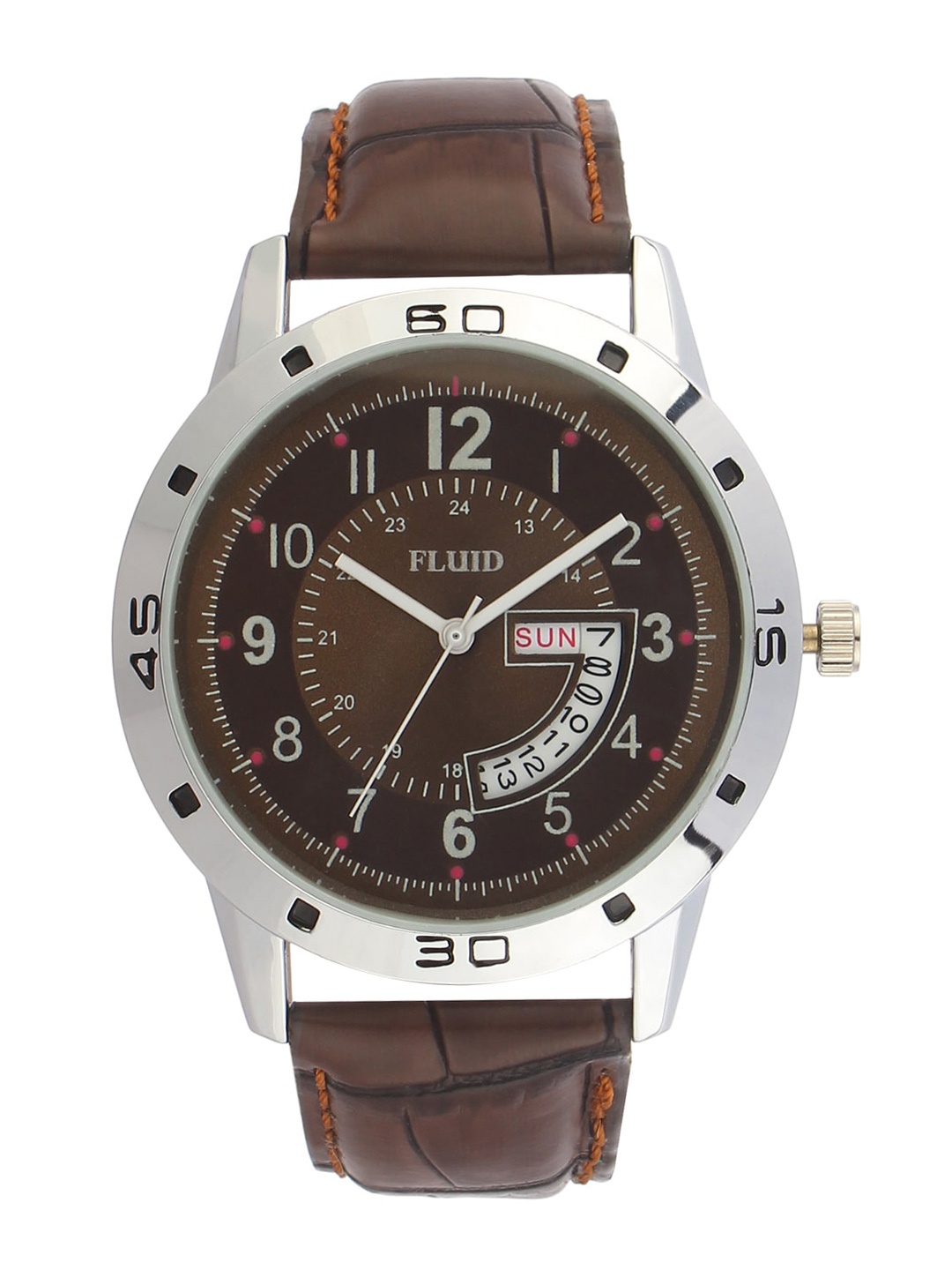 

FLUID Men Leather Textured Straps Analogue Watch FL23-733G-BR01, Brown