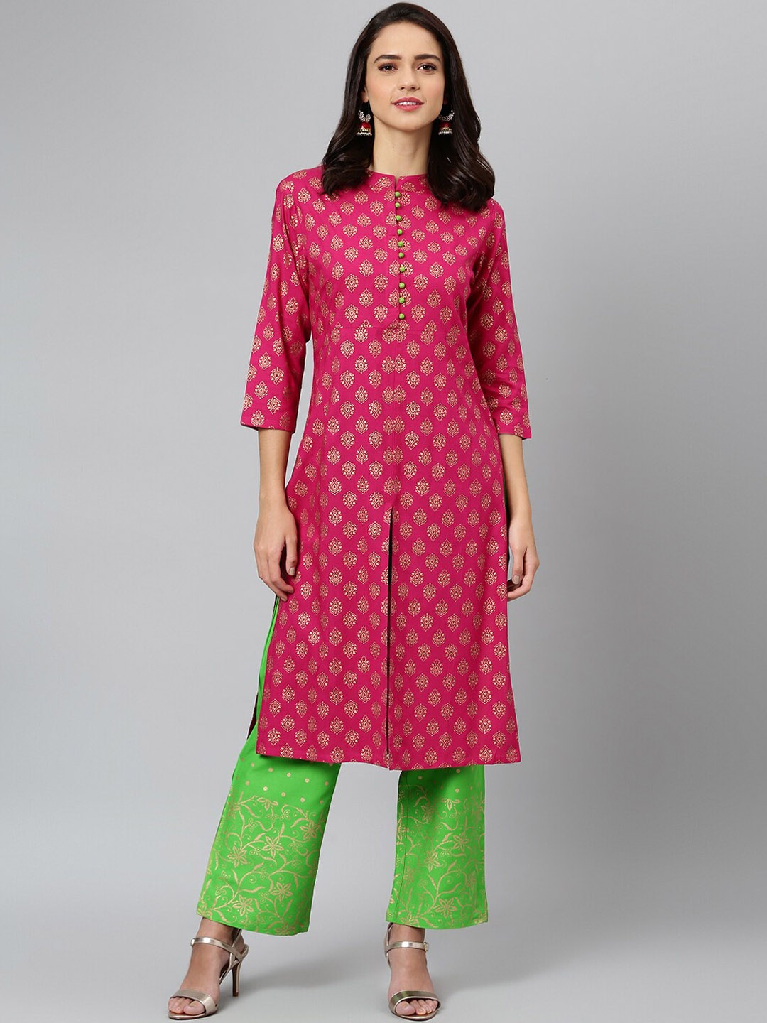 

Khushal K Women Ethnic Motifs Printed Kurta with Palazzos, Pink