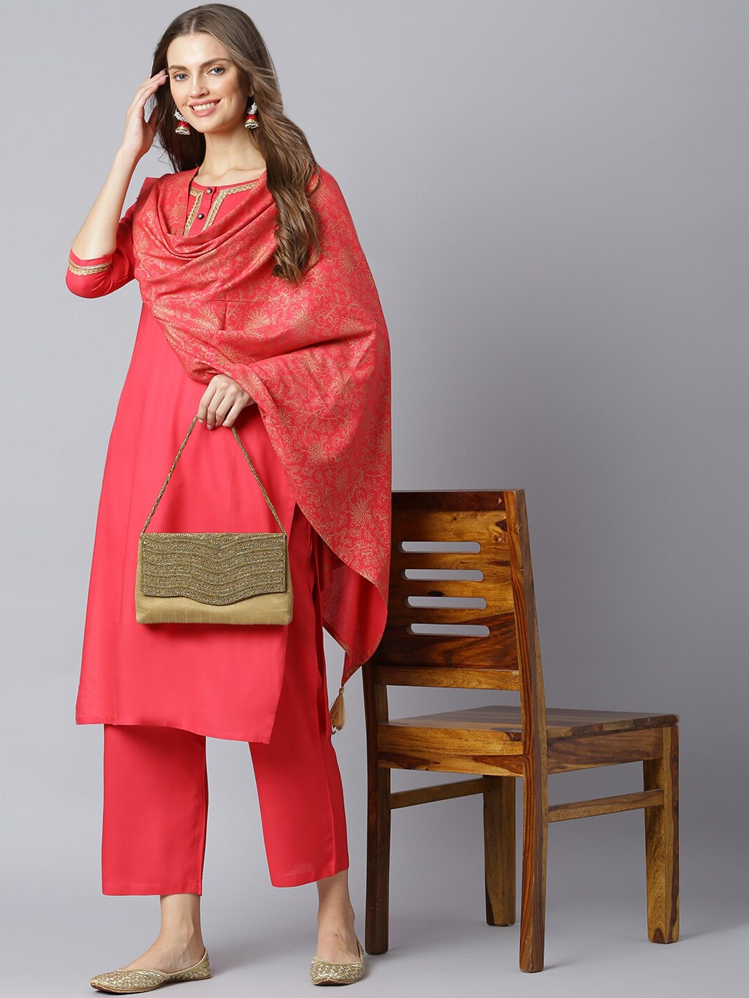 

Khushal K Women Gotta Patti Kurta with Trousers & With Dupatta, Pink