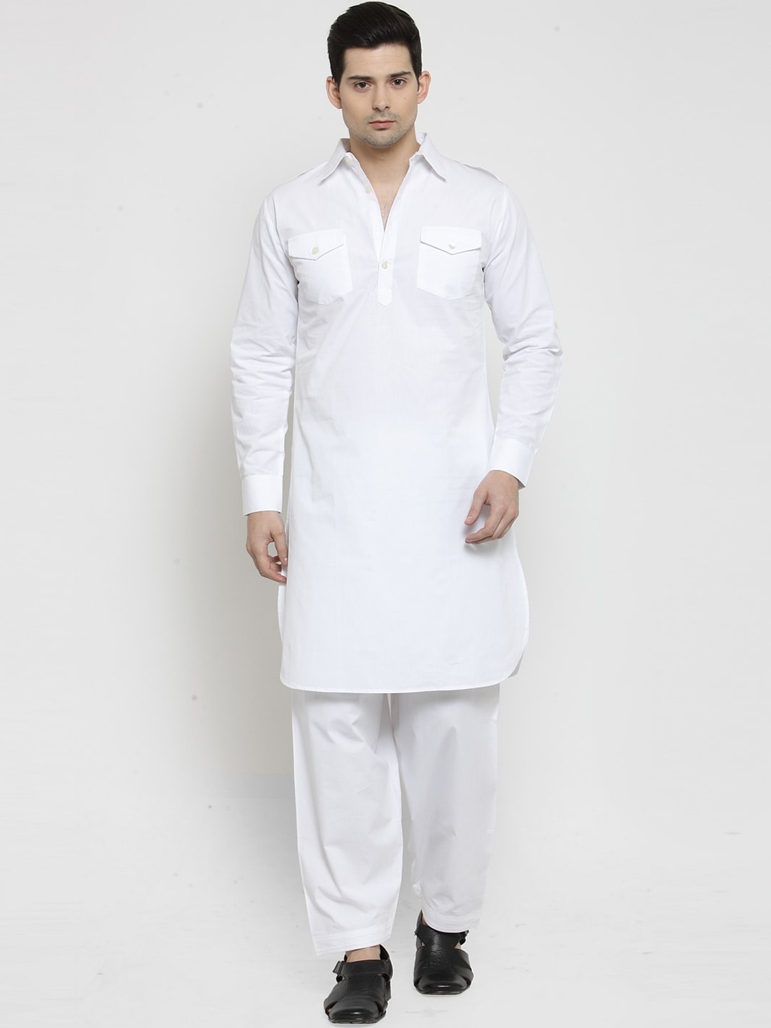 

Purple State Men Shirt Collar Kurta, White