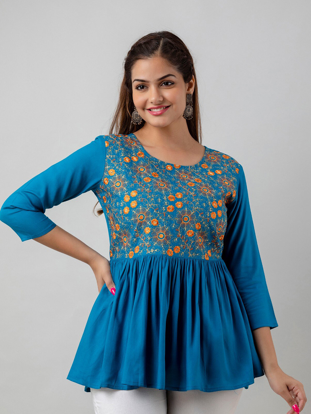 

Women Touch Embroidered Top, Blue