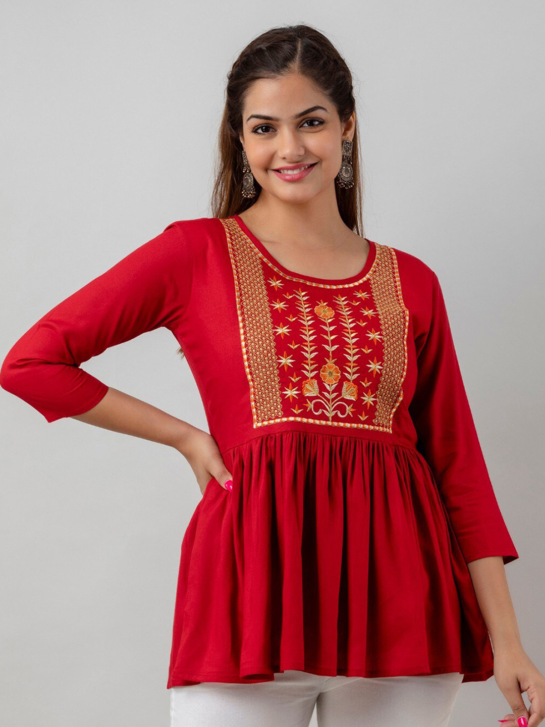 

Women Touch Embellished Peplum Top, Maroon