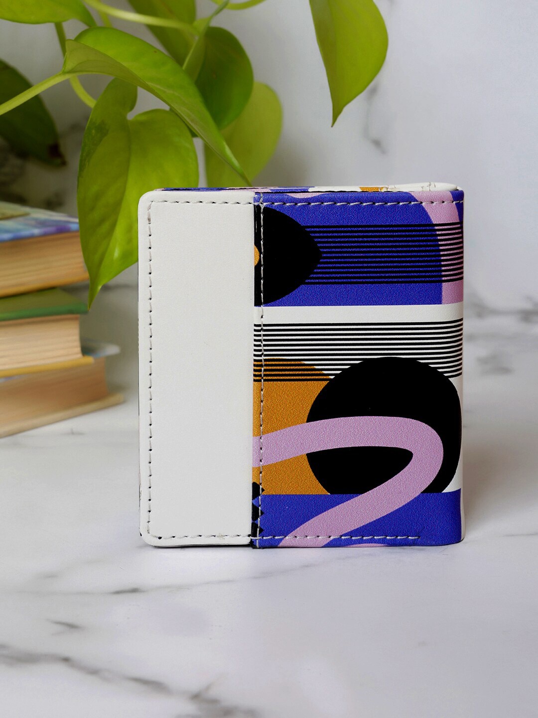 

THREADCURRY Abstract Printed PU Two Fold Wallet, Off white