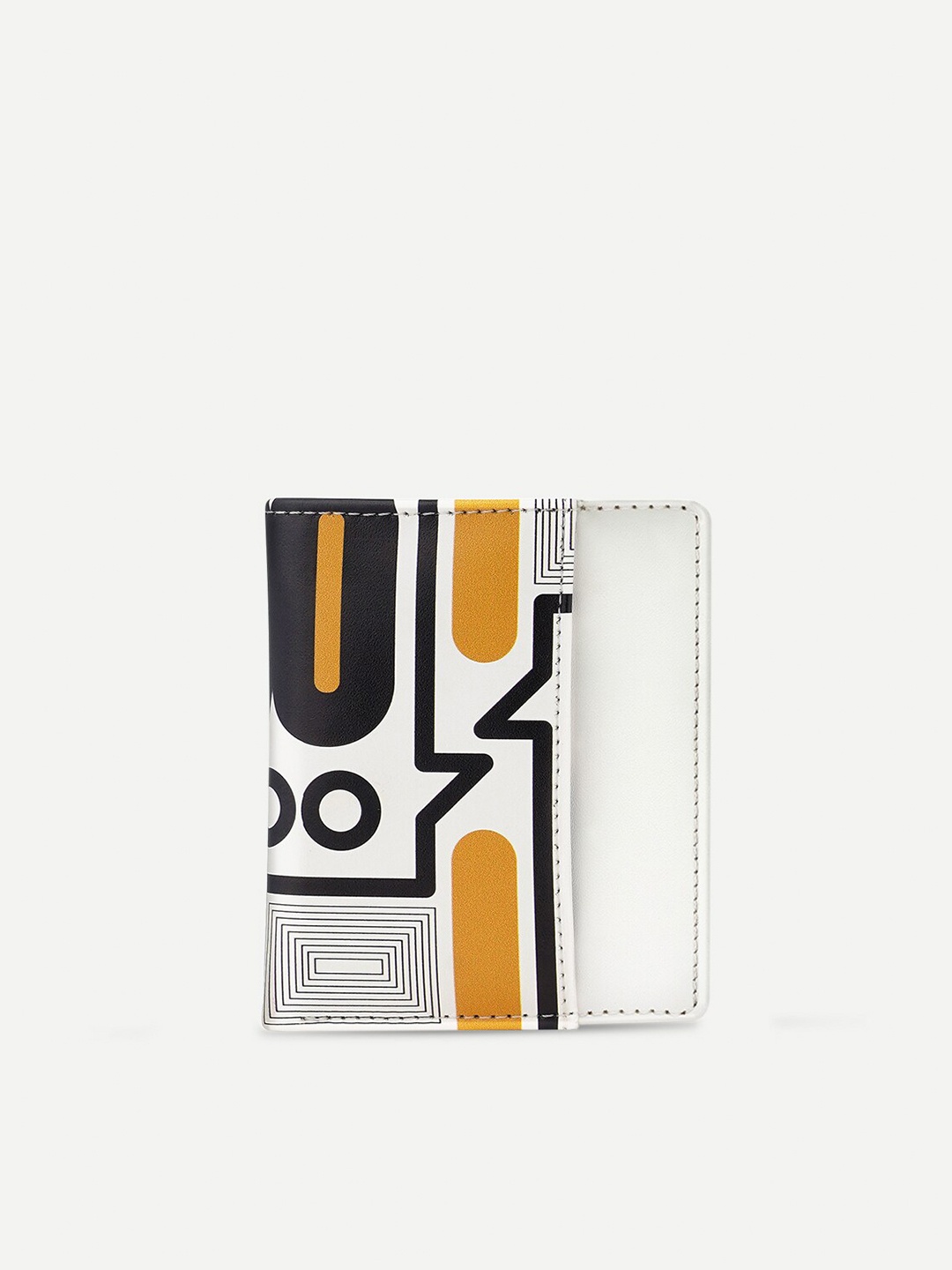 

THREADCURRY Geometric Printed PU Two Fold Wallet, Off white