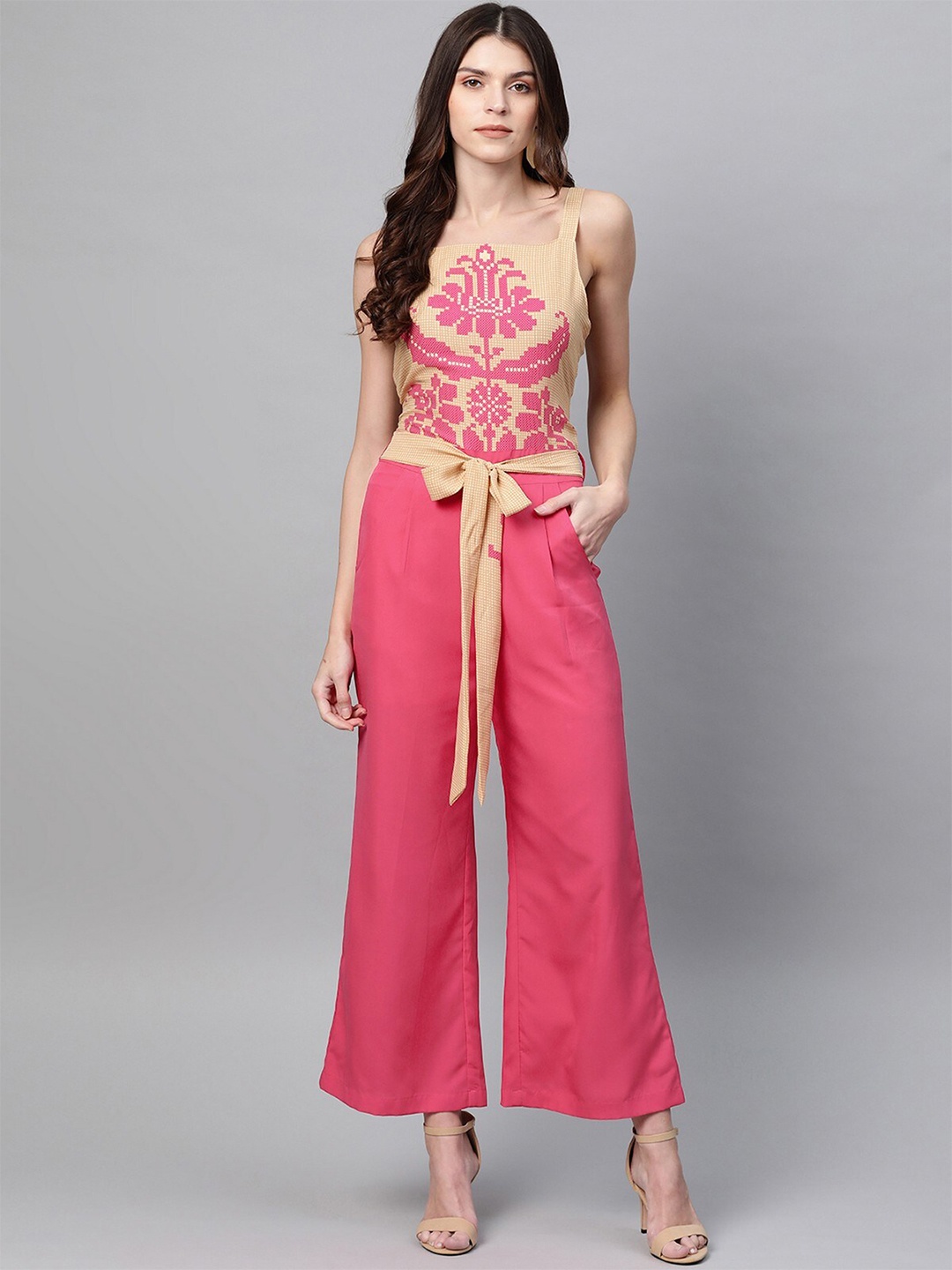 

Zima Leto Printed Sleeveless Basic Jumpsuit, Pink
