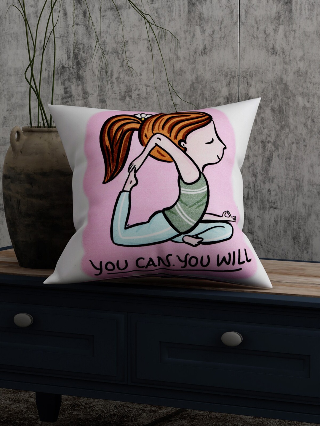 

EverHOME Pink & White Graphic Printed Cotton Square Cushion Cover