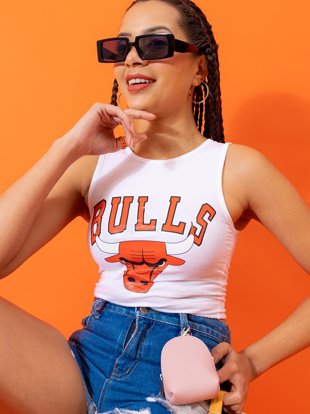 

Stylecast X Hersheinbox Round Neck Graphic Animal Print Cotton Crop Top, White
