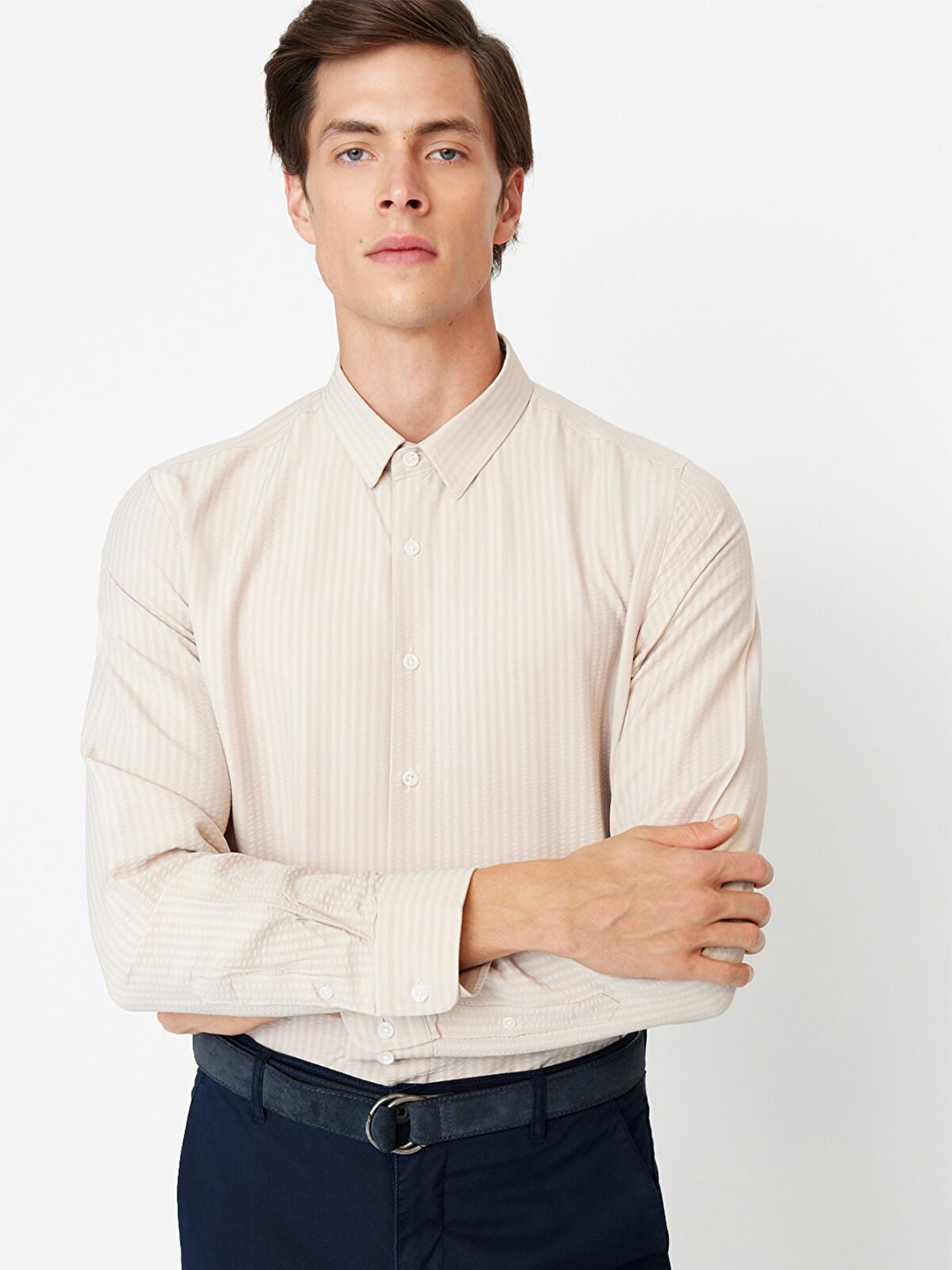 

Trendyol Men Striped Formal Shirt, Beige