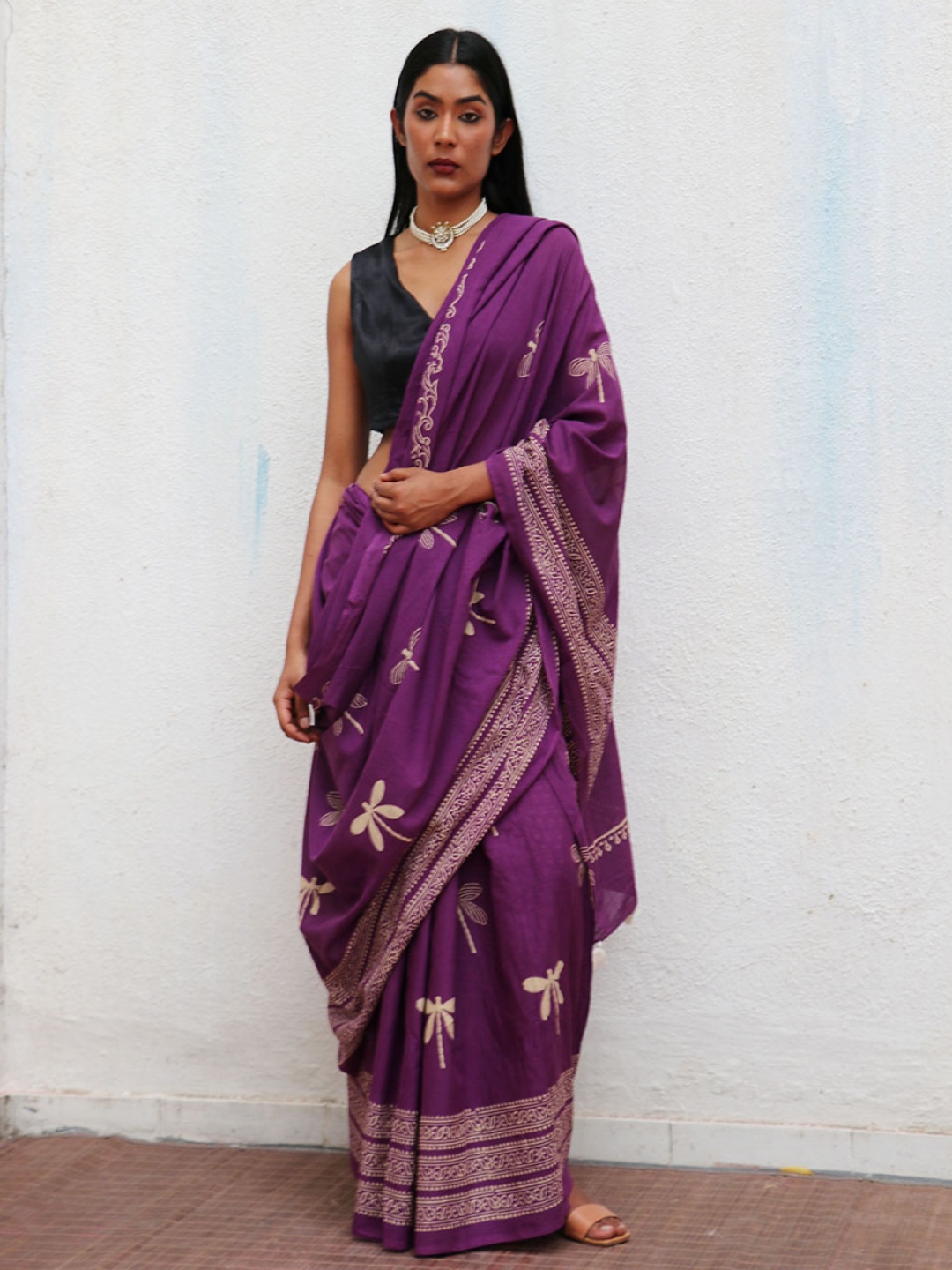 

Chidiyaa Ethnic Motifs Printed Pure Cotton Saree, Purple