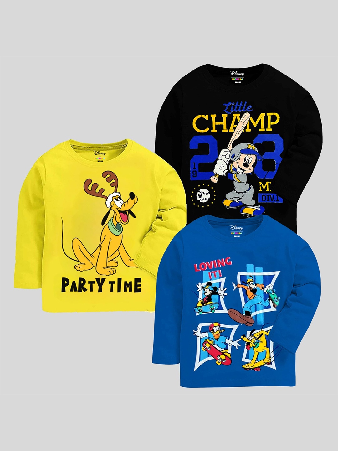 

KUCHIPOO Boys Pack Of 3 Printed CottonT-shirt, Yellow
