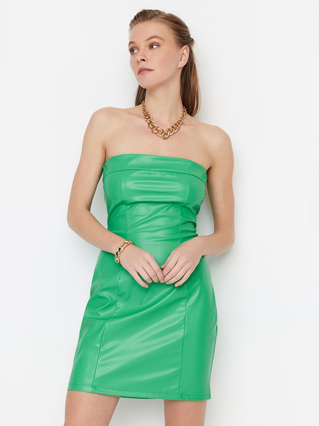 

Trendyol Strapless Sheath Mini Dress, Green