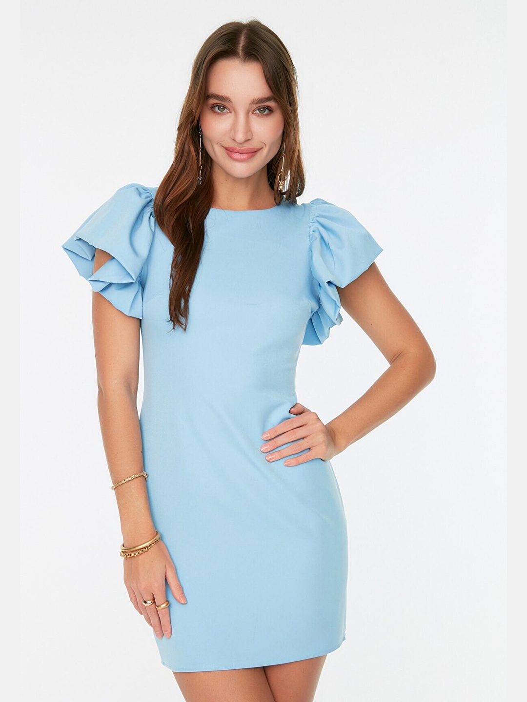 

Trendyol Round Neck Sheath Mini Dress, Blue