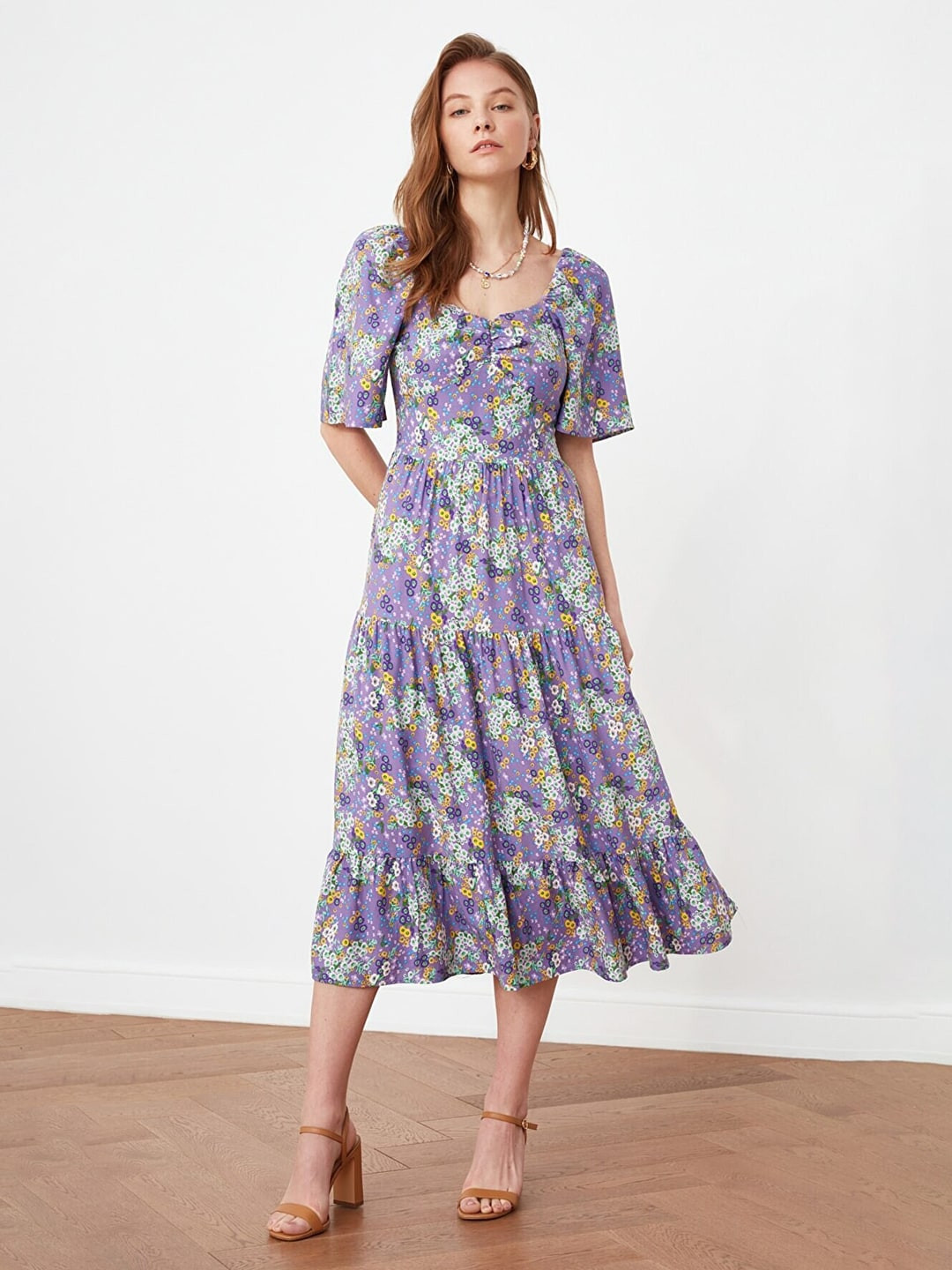 

Trendyol Floral Midi Flared Sleeve Dress, Purple