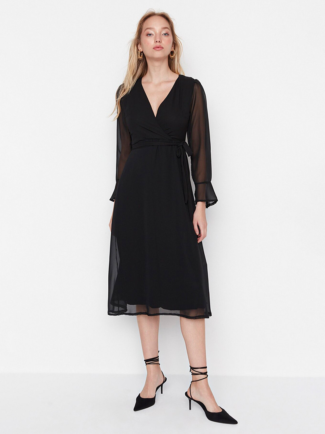 

Trendyol V-Neck Fit & Flare Midi Dress, Black
