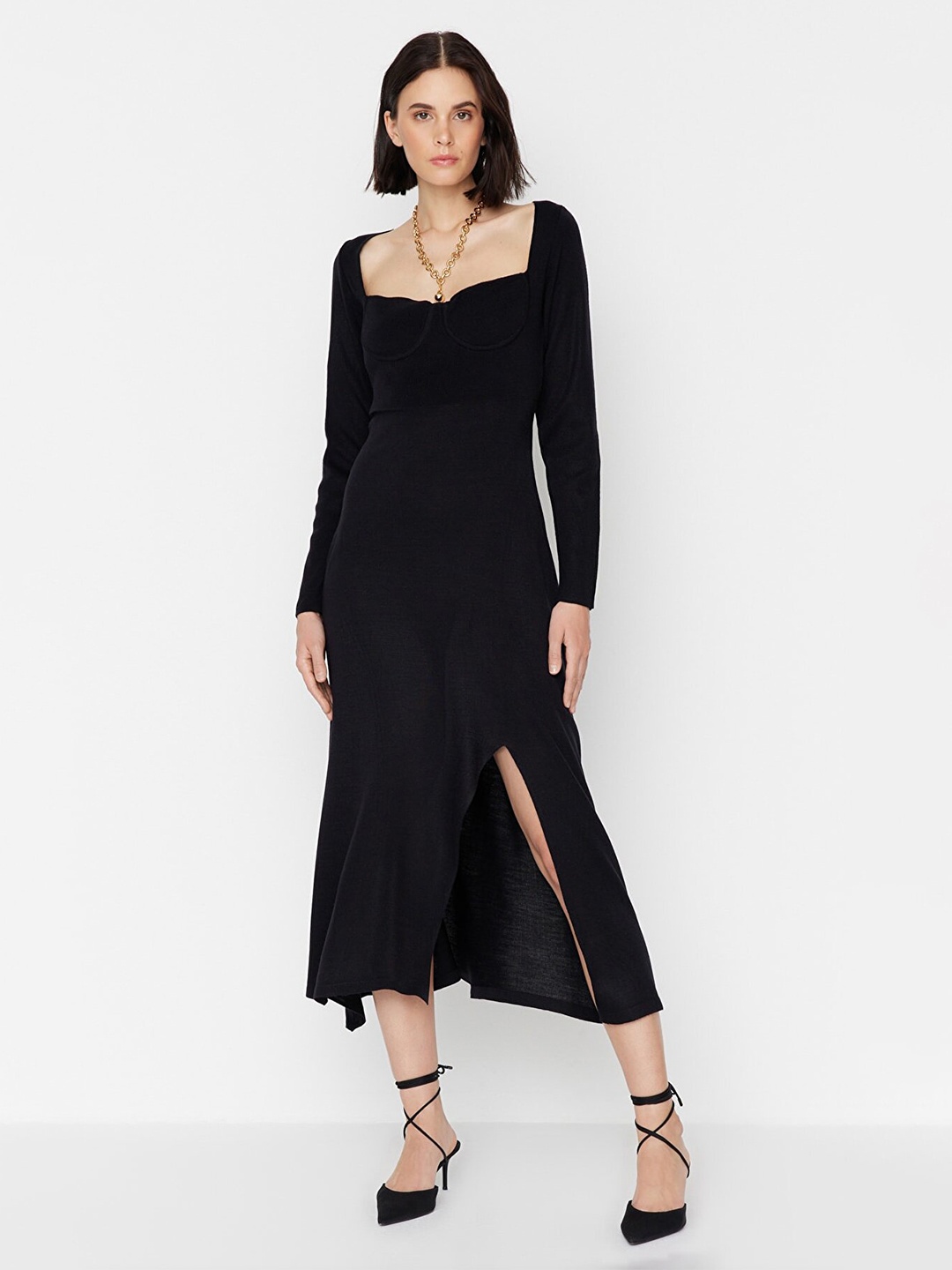 

Trendyol Sweetheart Neck Midi Acrylic Dress, Black