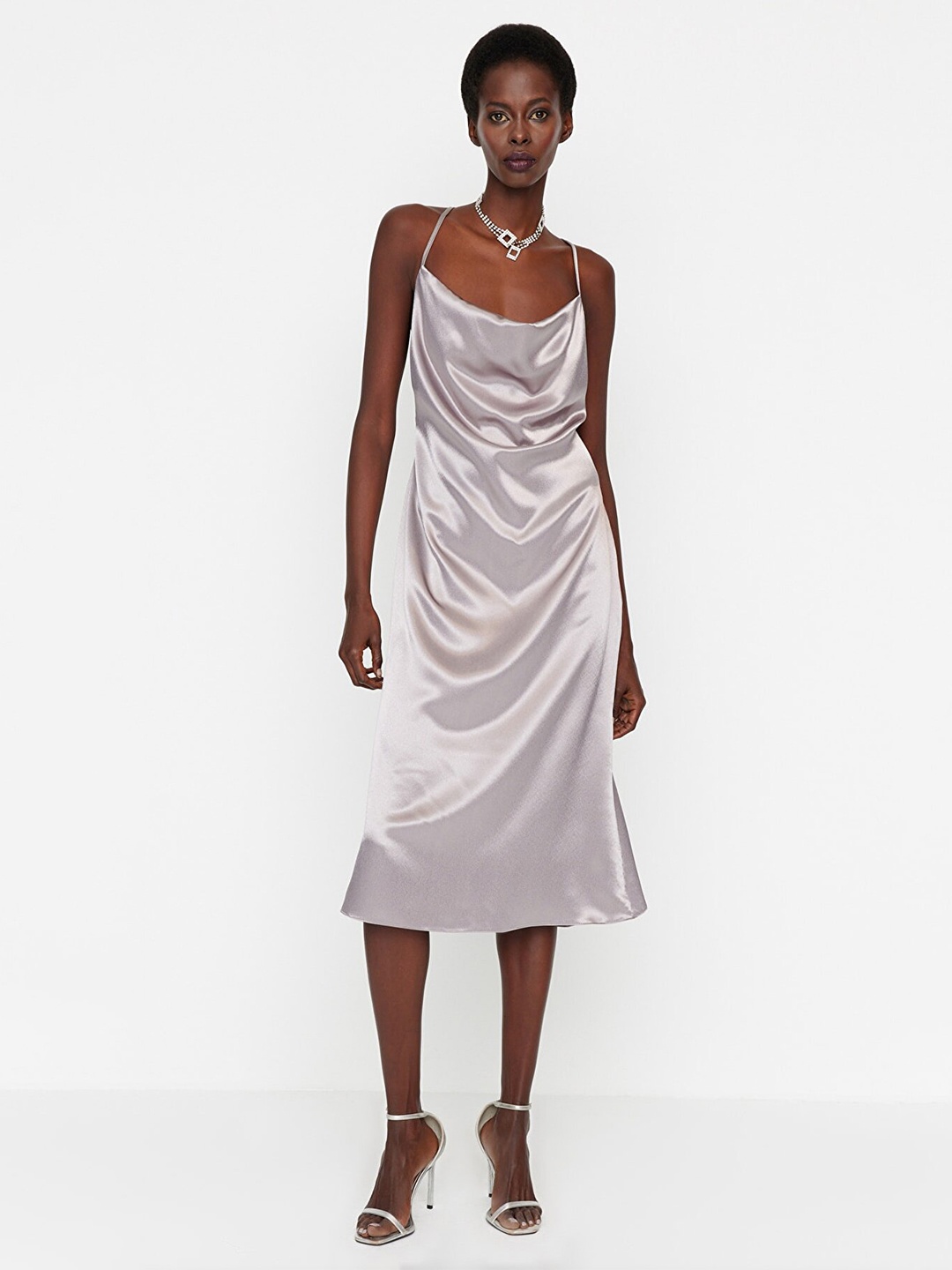 

Trendyol A-Line Midi Slip Dress, Silver