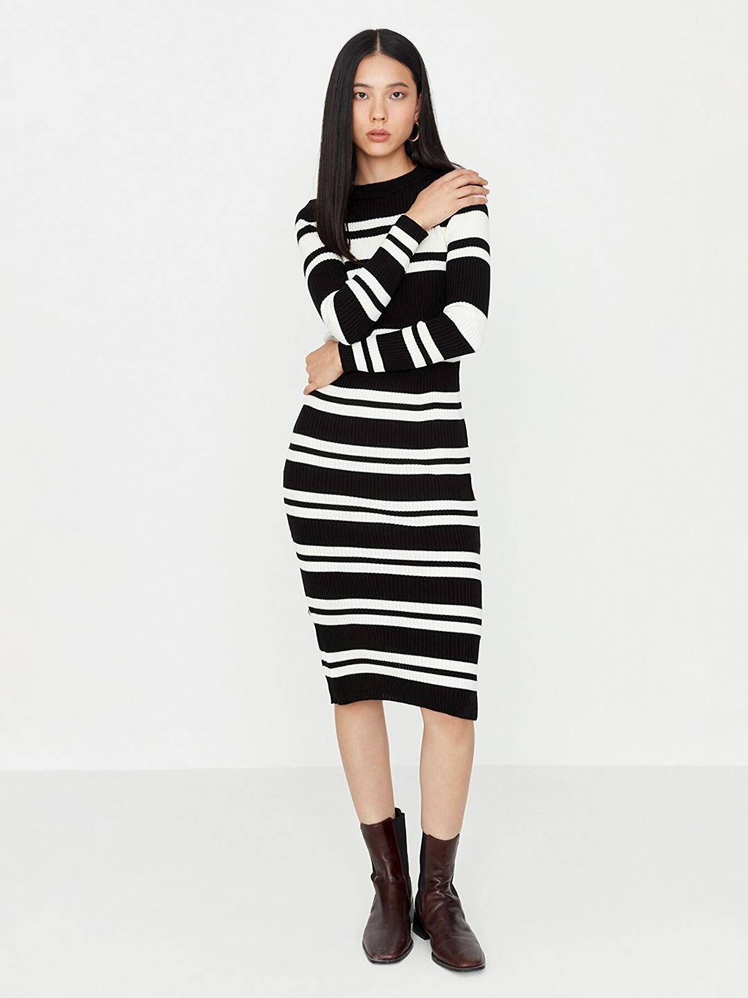 

Trendyol Striped Jumper Midi Acrylic Dress, Black