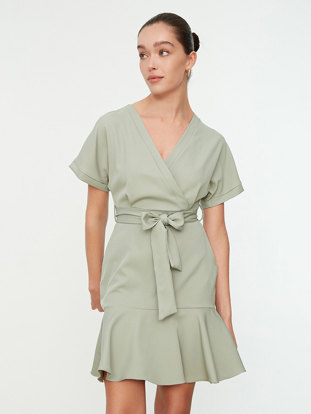

Trendyol Extended Sleeves V-Neck Wrap Dress, Green