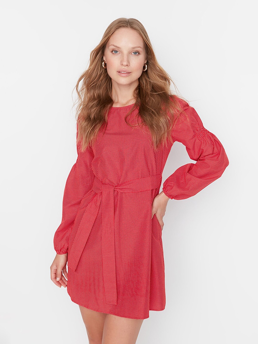 

Trendyol Polka Dots Printed A-Line Cotton Dress, Red