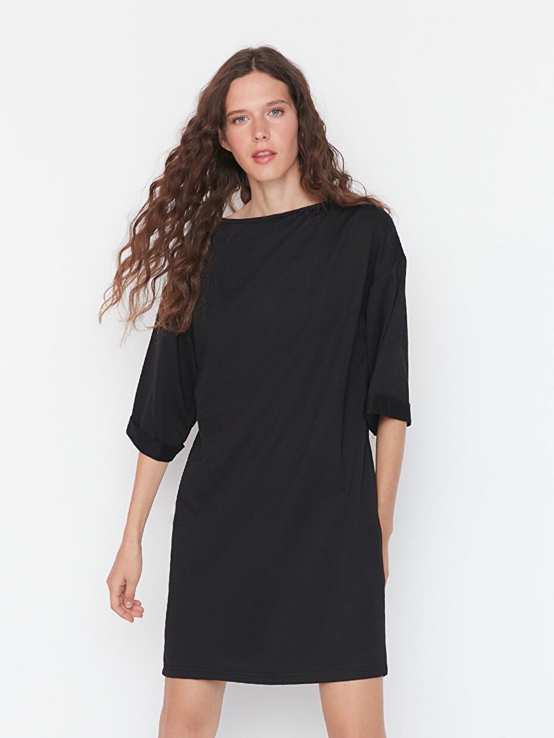 

Trendyol Boat Neck T-shirt Dress, Black