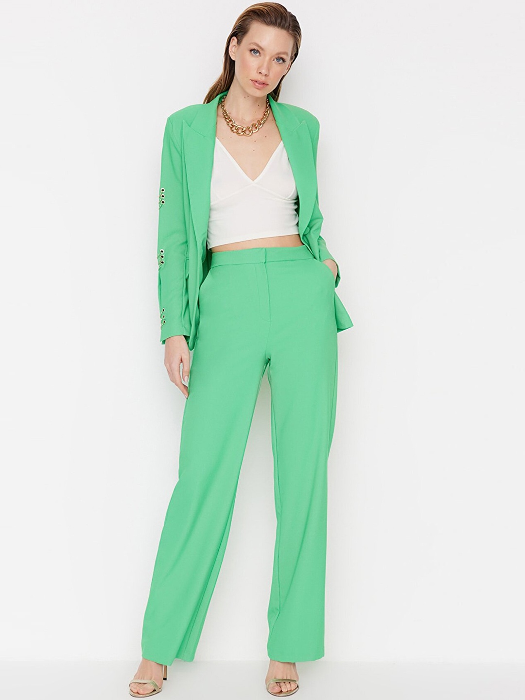 

Trendyol Women Pleated Trousers, Green