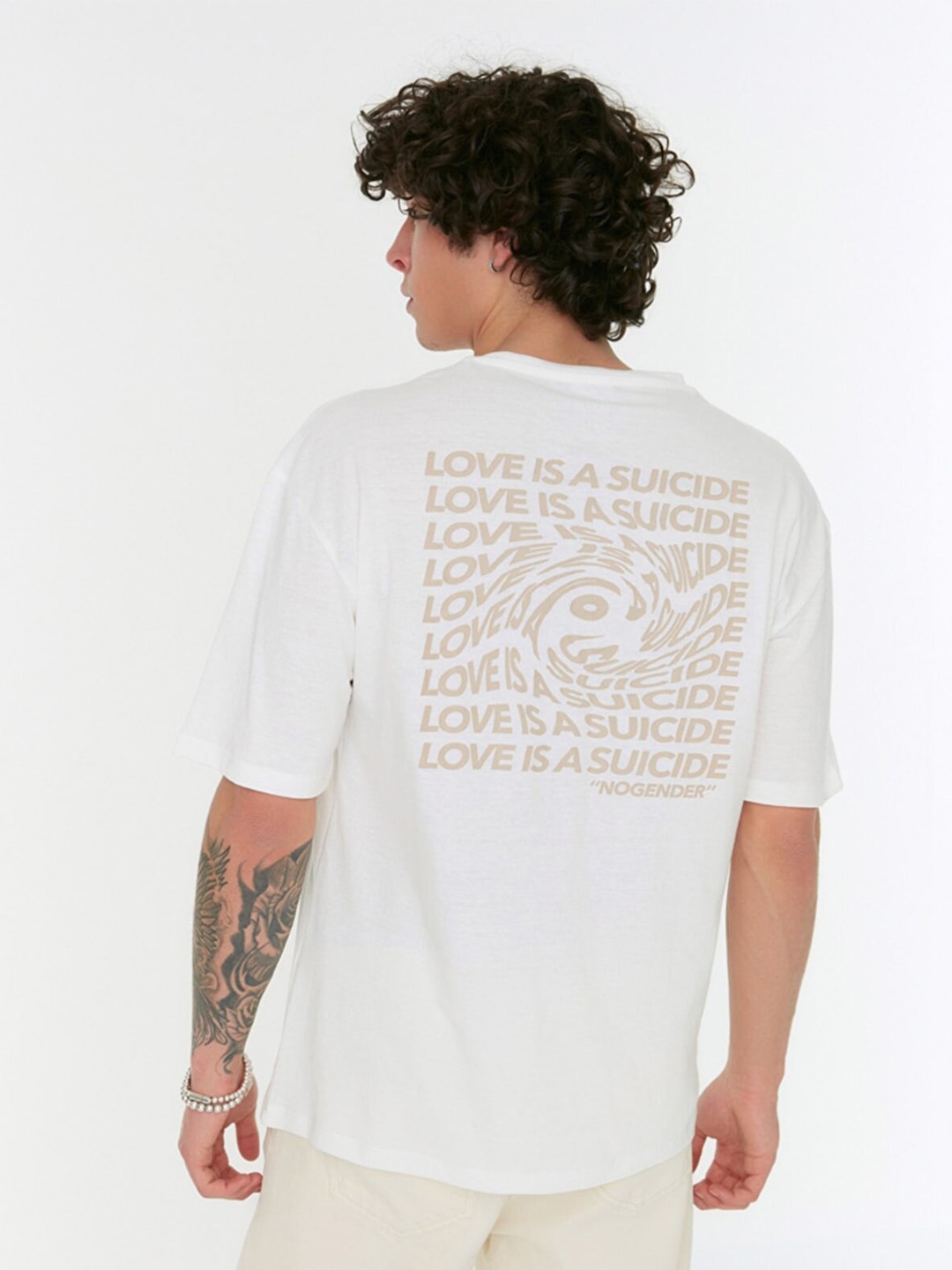 

Trendyol Men Typography Printed Pure Cotton T-shirt, White
