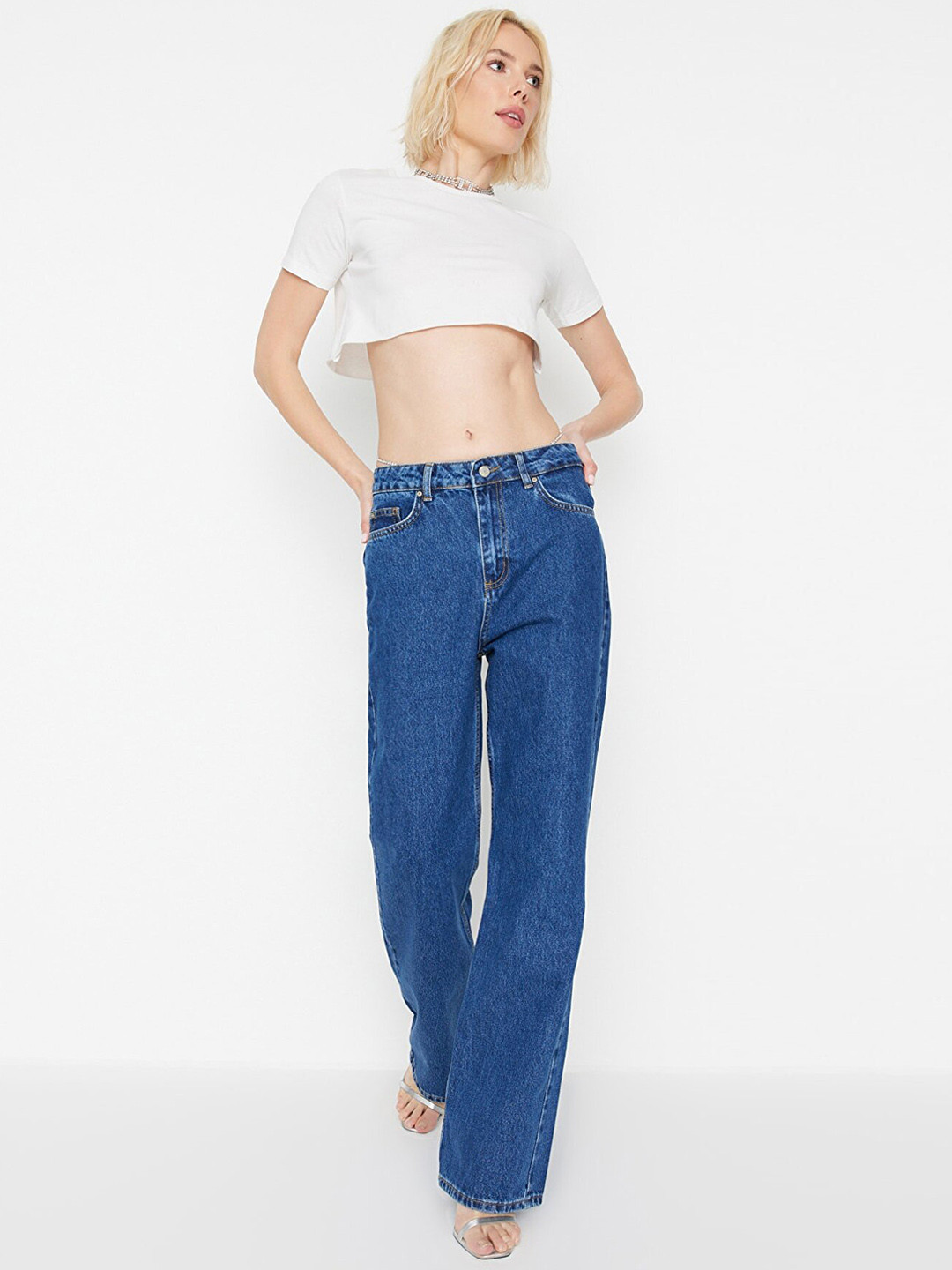 

Trendyol Women Wide Leg Cotton Jeans, Blue