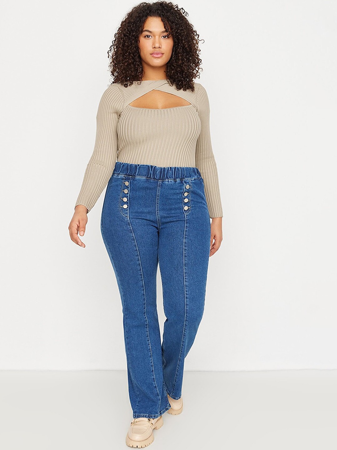 

Trendyol Women Cotton Bootcut Jeans, Blue