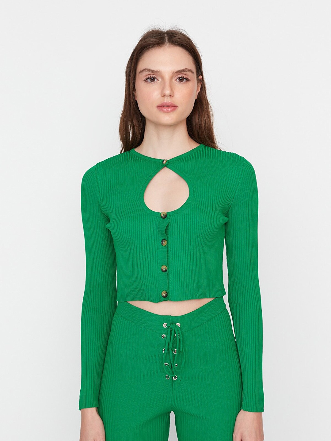 

Trendyol Keyhole Neck Crop Top, Green