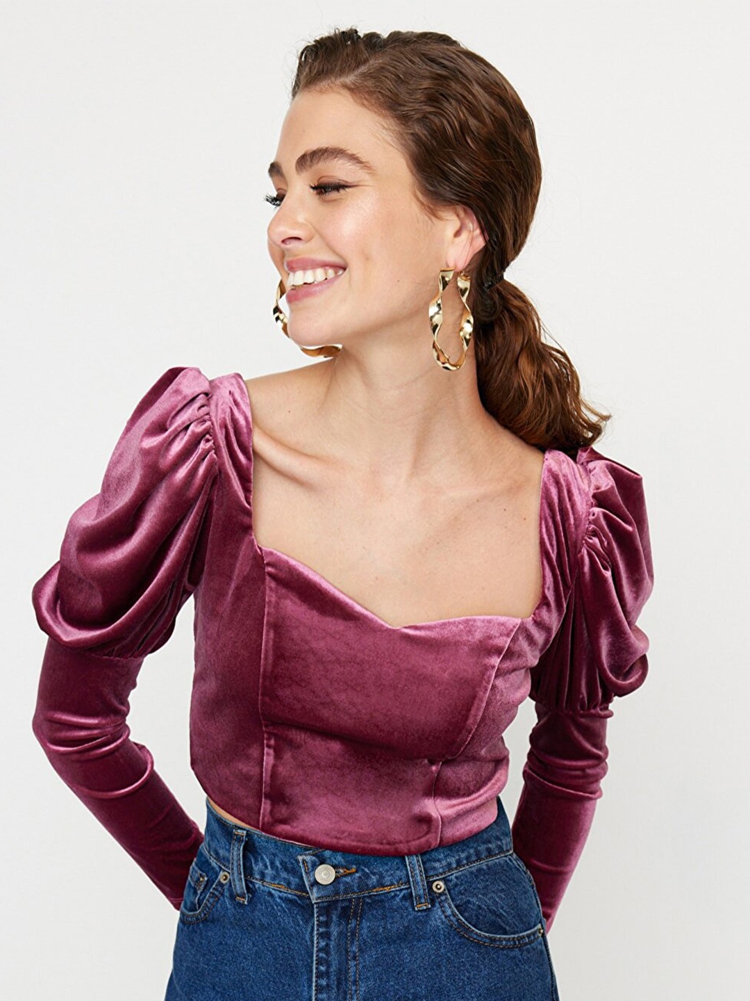 

Trendyol Sweetheart Neck Crop Top, Rose