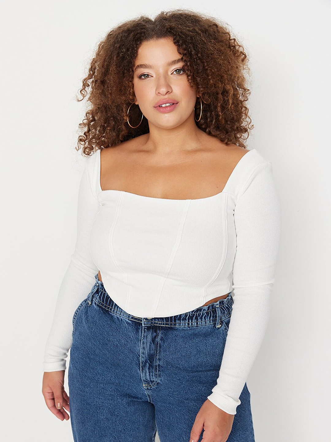 

Trendyol Plus Size Square Neck Crop Top, Off white