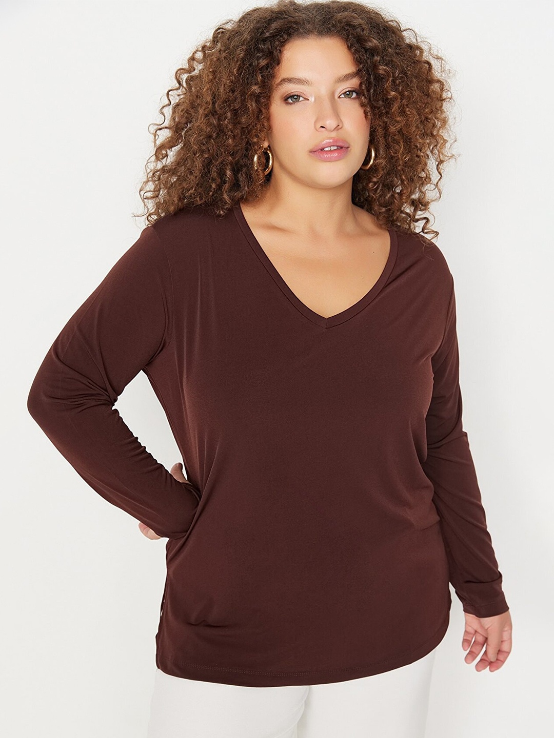 

Trendyol V-Neck Long Sleeves Top, Brown