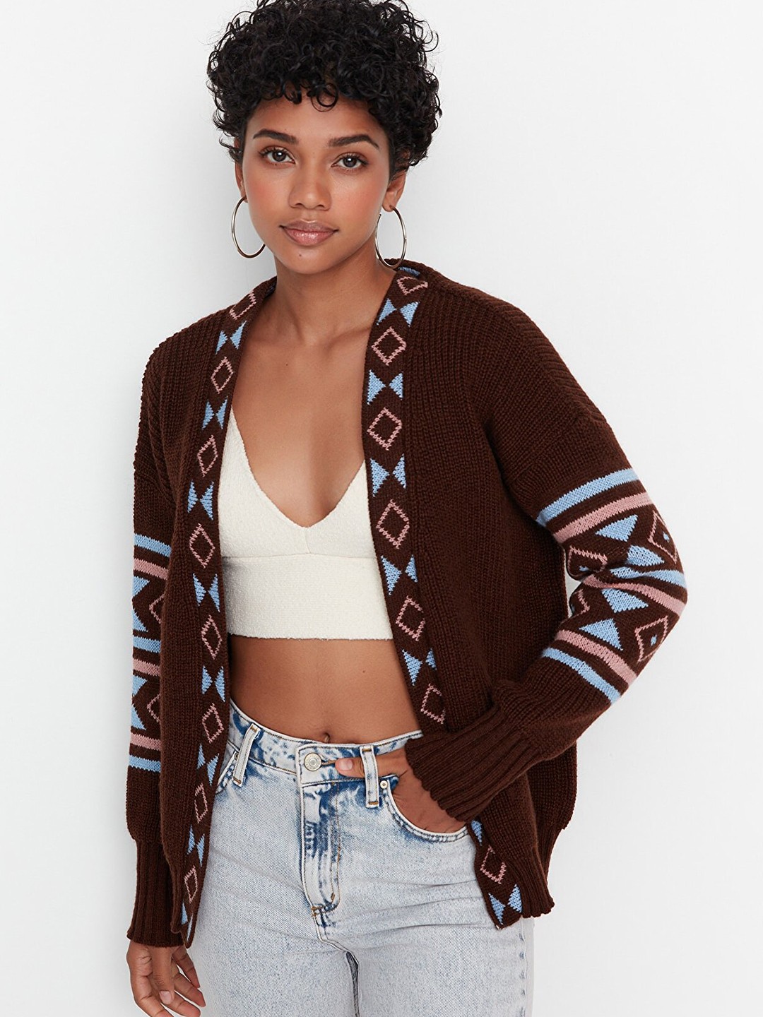 

Trendyol Women Front-Open Sweaters, Brown