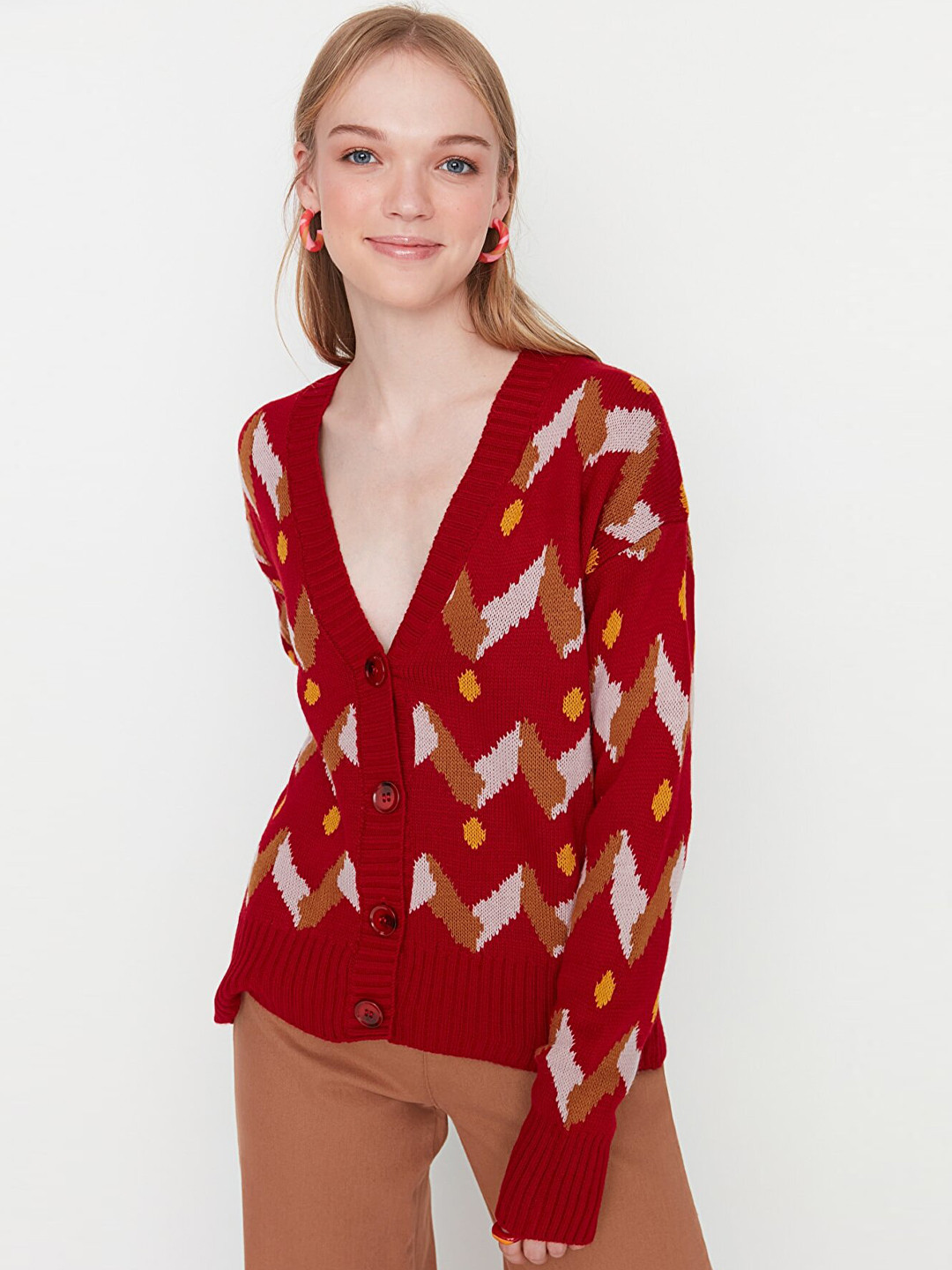 

Trendyol Women Acrylic Cardigan, Red