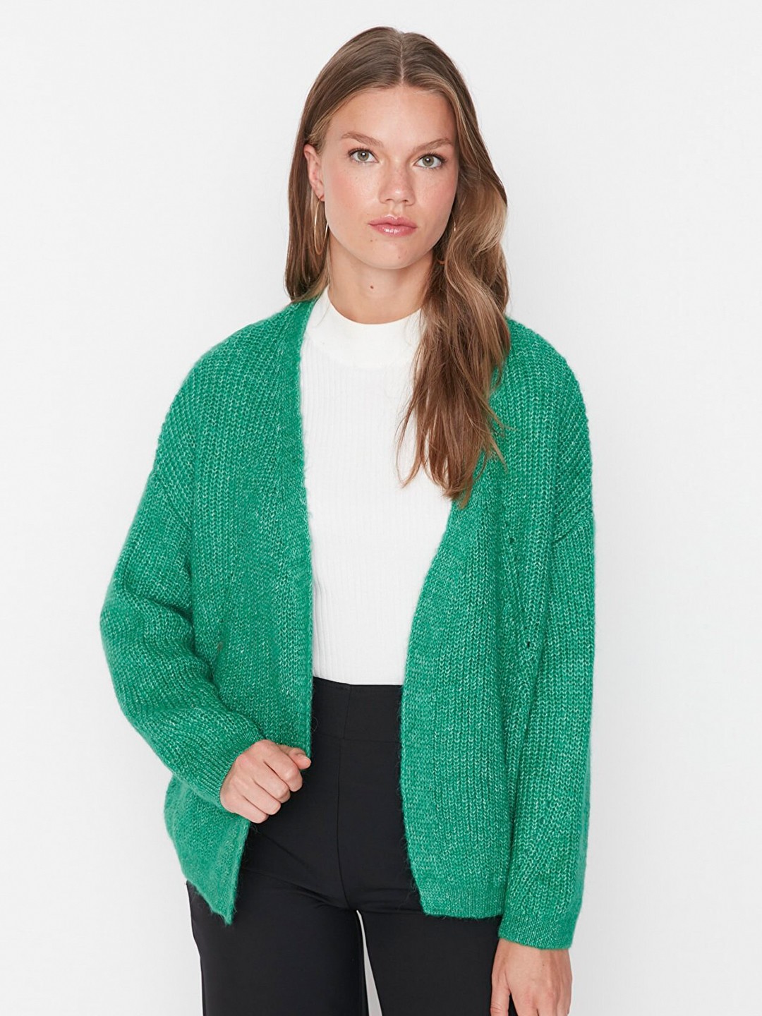 

Trendyol Women Acrylic Front Open Sweater, Green