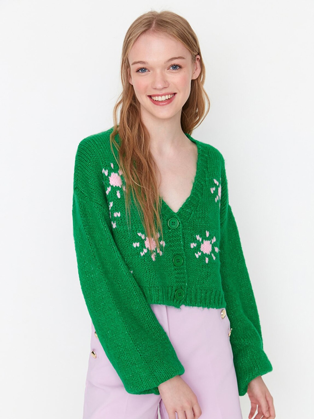 

Trendyol V-Neck Embellished Top, Green