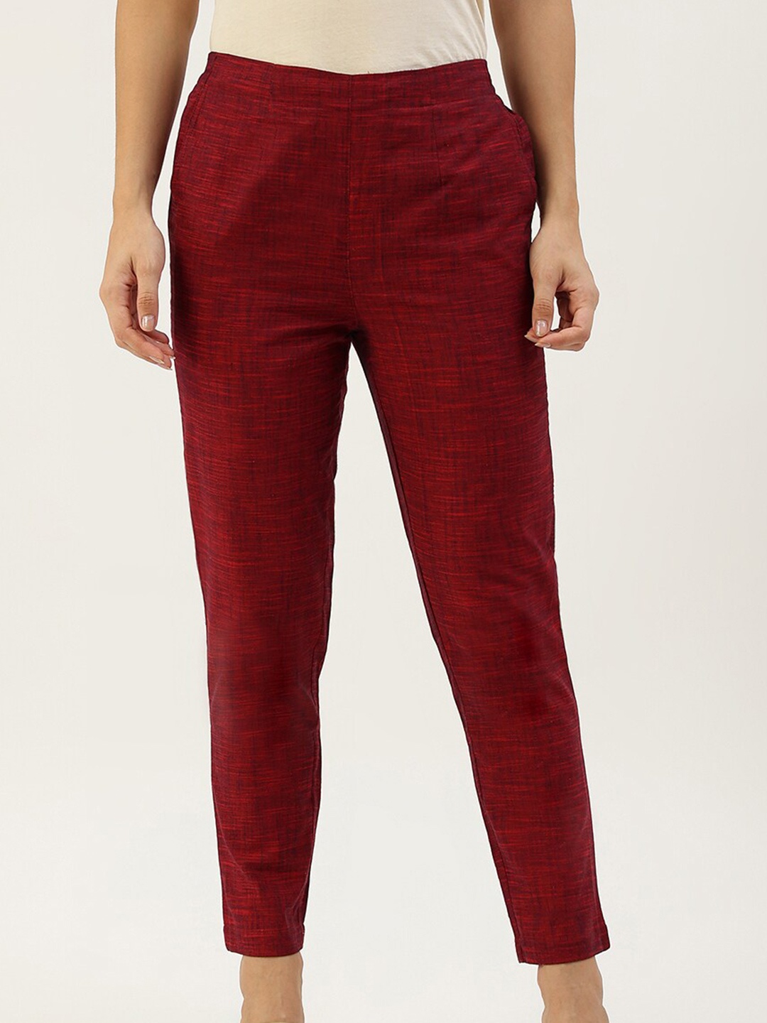 

Lokatita Women Slim Fit Cotton Trouser, Maroon