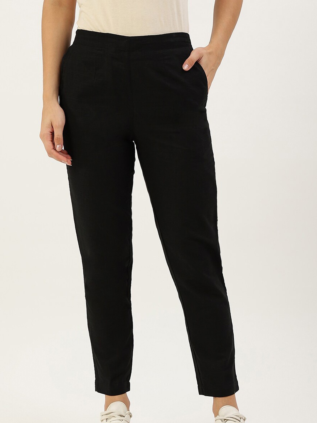 

Lokatita Women Slim Fit Cotton Trouser, Black