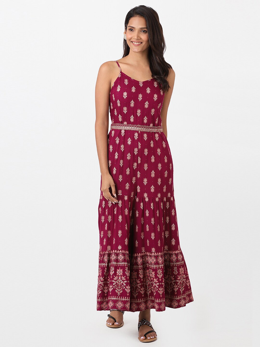 

itse Ethnic Motifs Printed Shoulder Straps Basic Jumpsuit, Burgundy