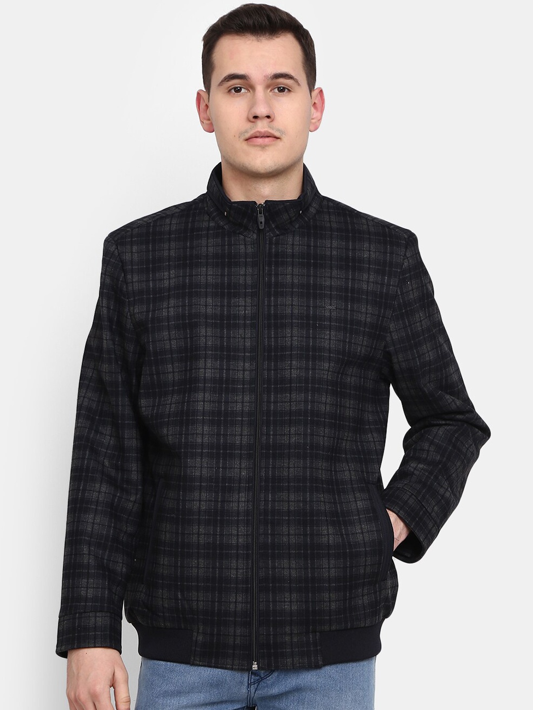 

V-Mart Men Checked Training or Gym Cotton Bomber Jacket, Black