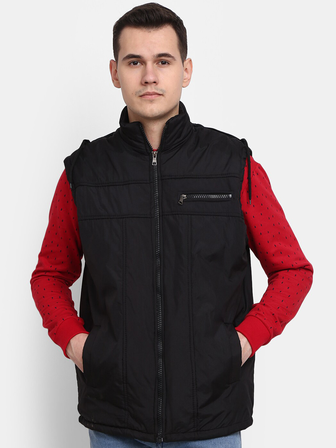 

V-Mart Men Hooded Training or Gym Cotton Padded Jacket, Black