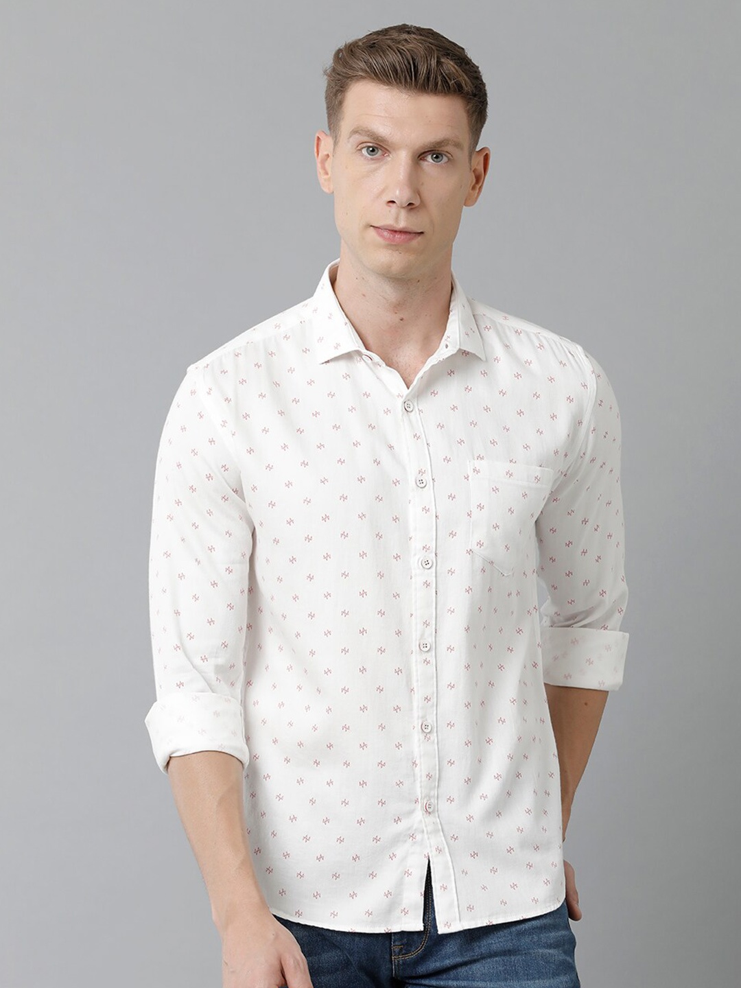 

YOVISH Men Comfort Printed Casual Cotton Shirt, White