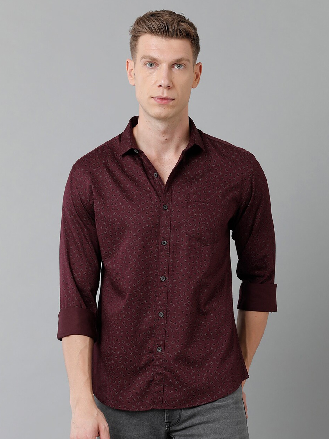 

YOVISH Men Comfort Printed Casual Cotton Shirt, Maroon